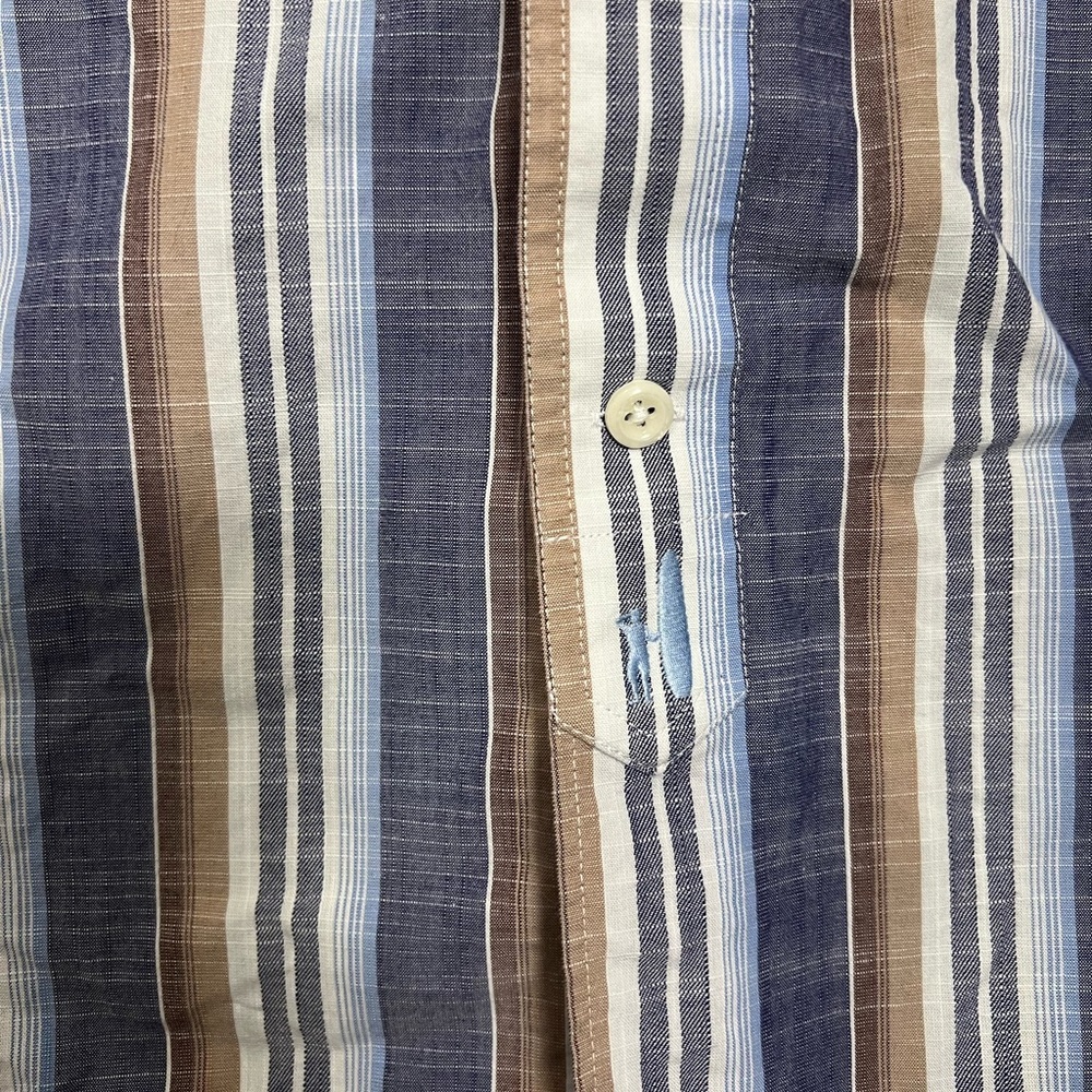 johnnie-O Hangin' Out Shirt Men's Blue Brown White Stripe Short Sleeve M - Picture 3 of 6